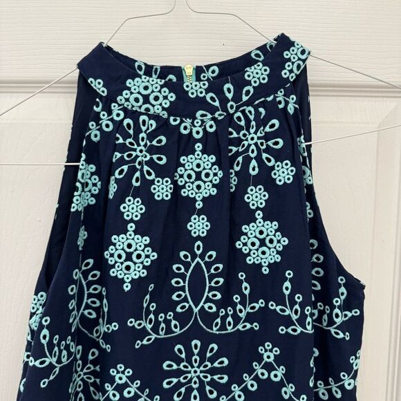 Sail to Sable Eyelet Embroidered Sleeveless Blouse Size Small Blue Floral Tank - Picture 5 of 5